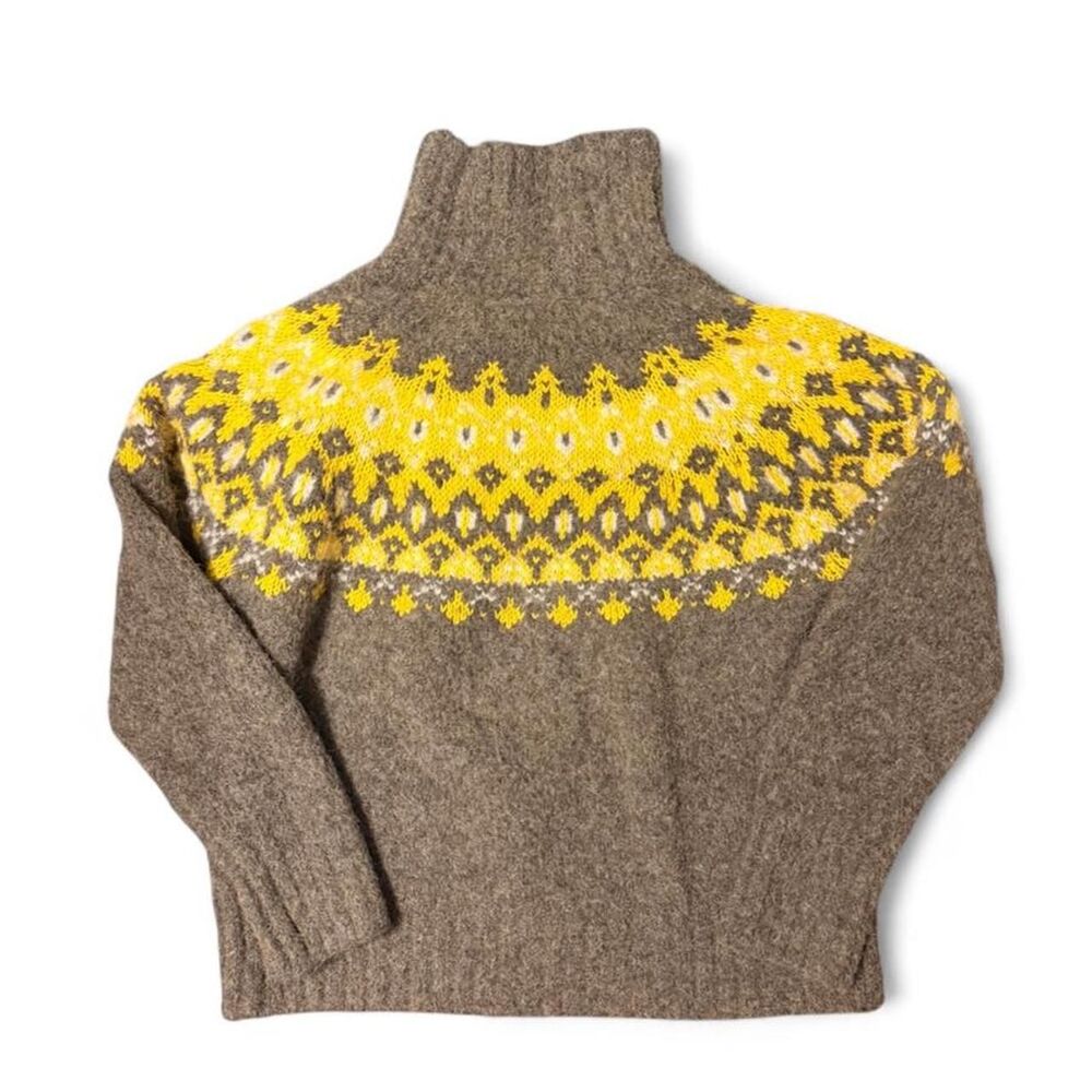Banana Republic Alpaca Wool Fair Isle Funnel Neck Sweater Large Gray Gold - Picture 5 of 6